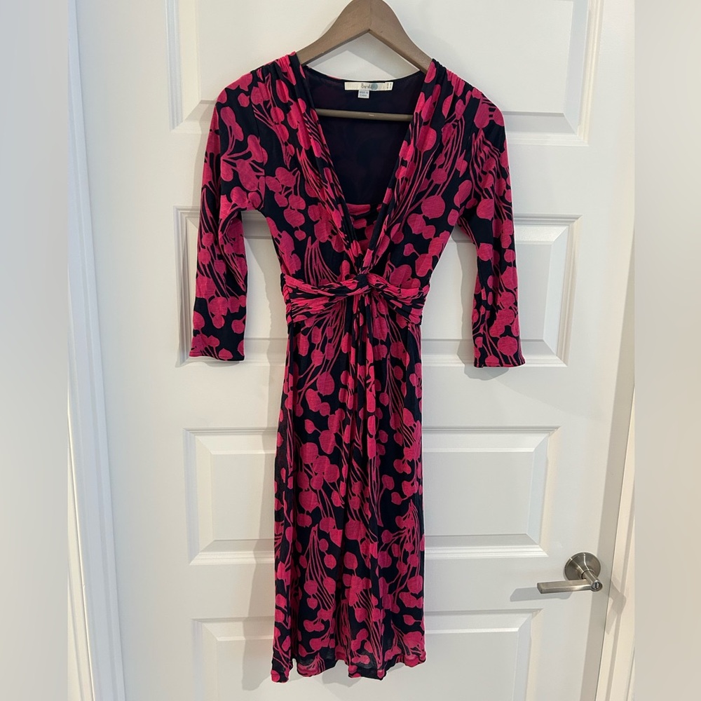 Boden Twist Front Dress Pink Navy Blue Size 2 R
